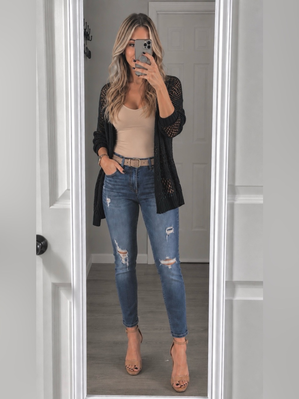 Lightweight Black Knit Cardigan | Trendy Boho Layering Sweater | Size: Large